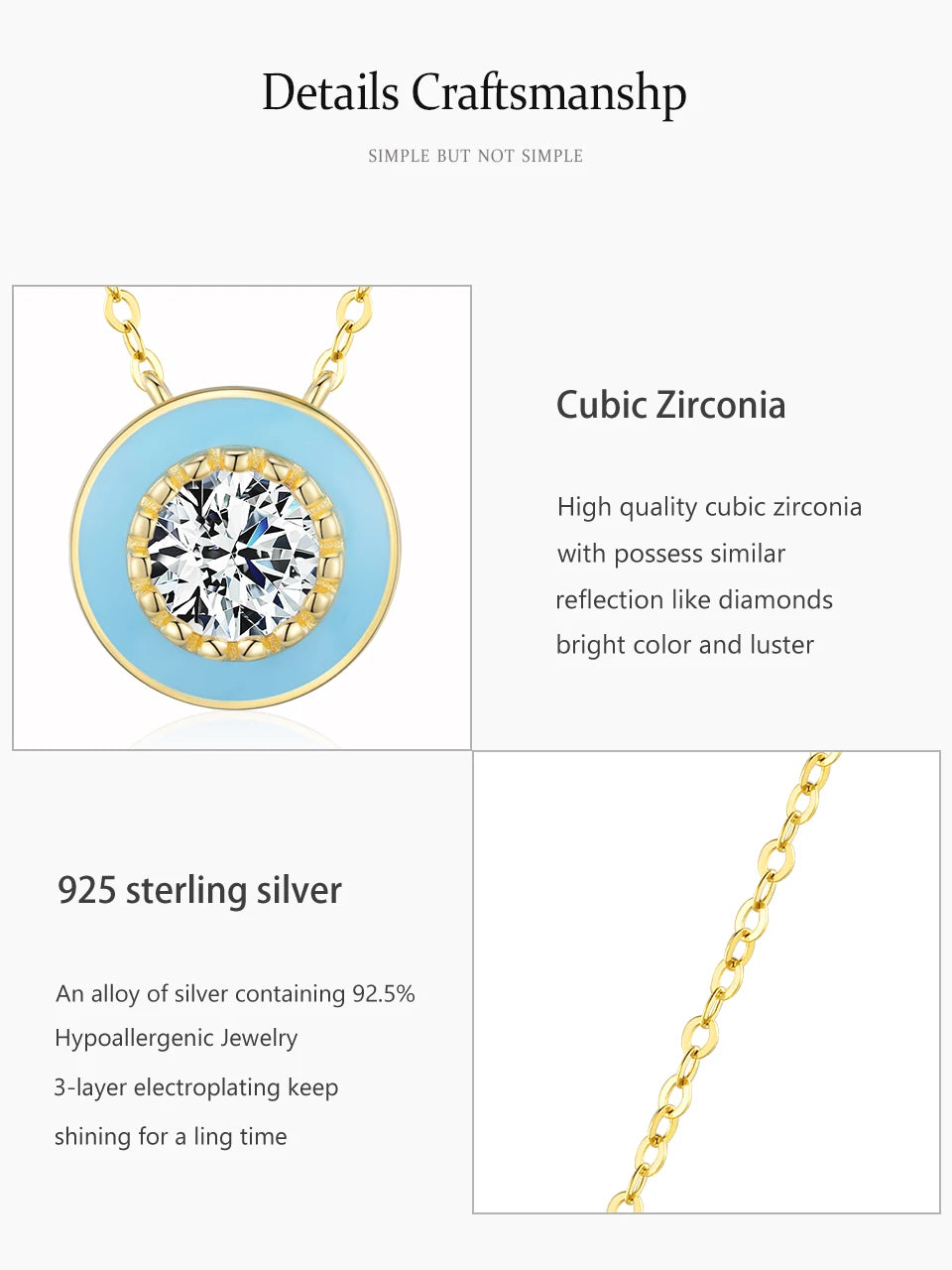 Ailmay 925 Sterling Silver Elegant Round Blue Enamel Pendant Shiny Zirconia Necklace For Women Wedding Engagement Fine Jewelry