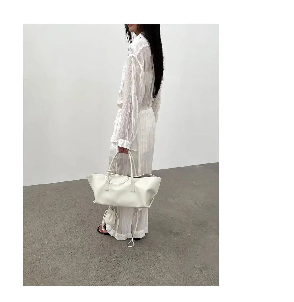 Luxury Niche First-layer Cowhide Tote Bag Woman Large Capacity Shoulder Underarm Bag Casual Tote Big Handbag 2026 New