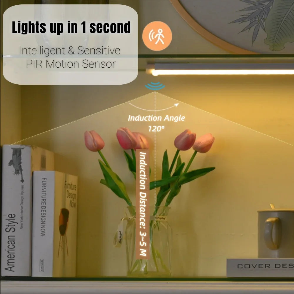 Rechargeable Motion Sensor LED Bar Light Induction Night Light Portable Lamp for Kitchen Cabinet Bedside Bathroom Mirror Light