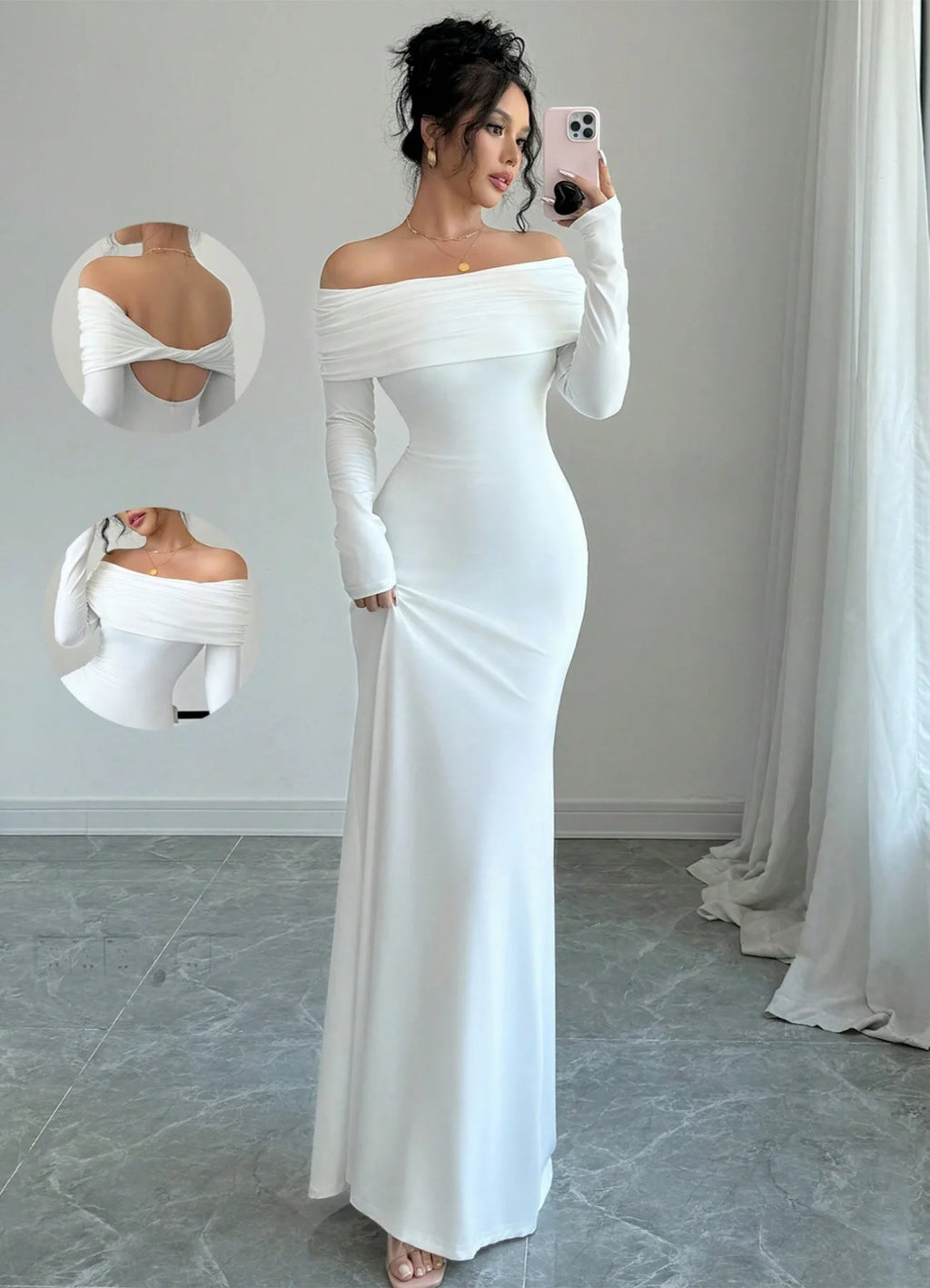 2025 Women Fashion White Wedding Dress Spring Autumn One-shoulder Slim Backless Sexy Hip-pack Dresses Women Robe Femal Vestidos