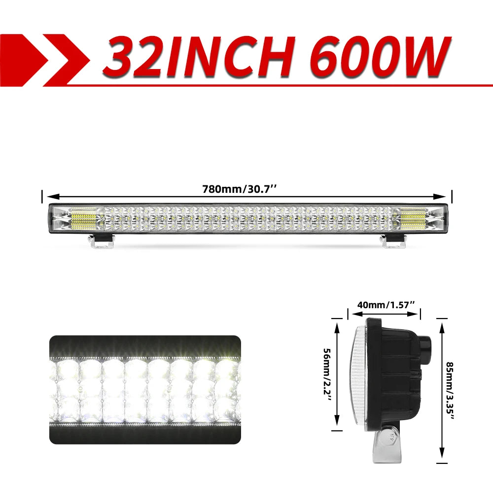 CO LIGHT 12"20"26"32"40" LED Light Bar 3-Rows 90000LM Flood Spot Offroad LED Driving Light for Pickup Truck SUV ATV UTV Boat 4x4