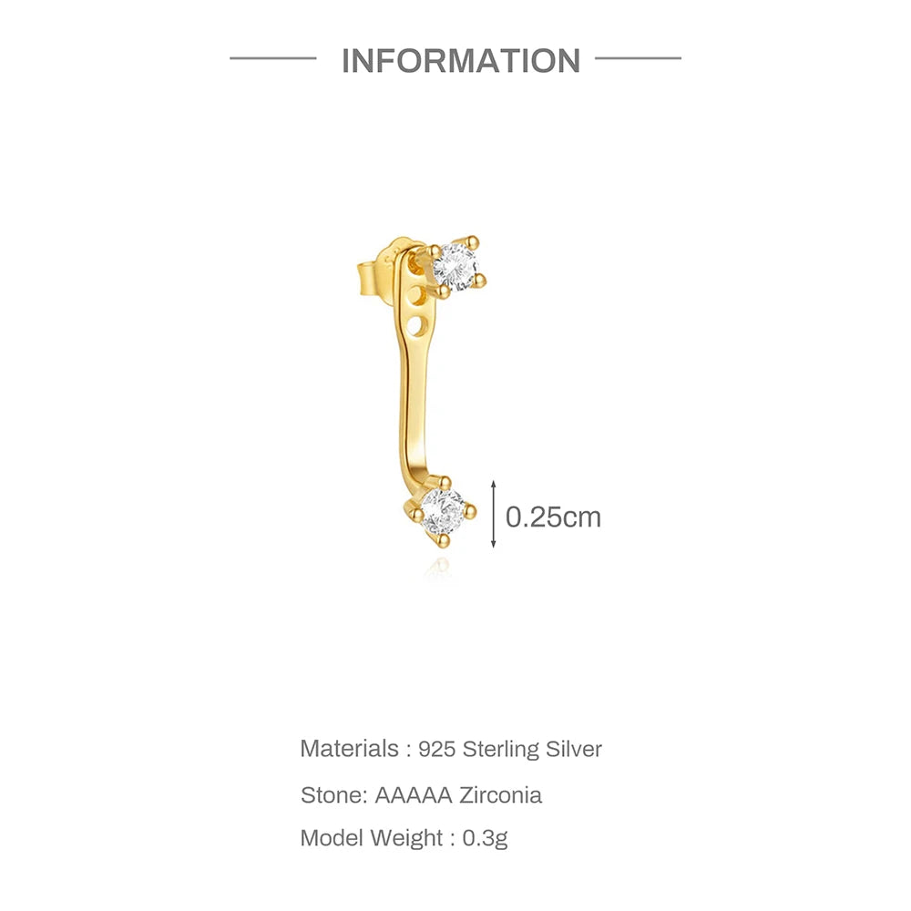 Aide 925 Sterling Silver Heart Flat Push-Back Zircon Pendiente Piercing Stud Earrings For Women K Gold Simple Elegant Jewelry