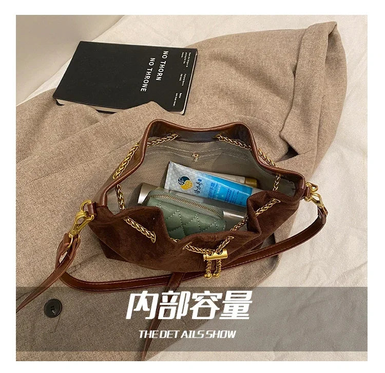 Soft Solid Faux Suede Simple Commuting Crossbody Bags 2026 Hot Sale Sewing Sweet Bags for Women Thread String Women's Handbags