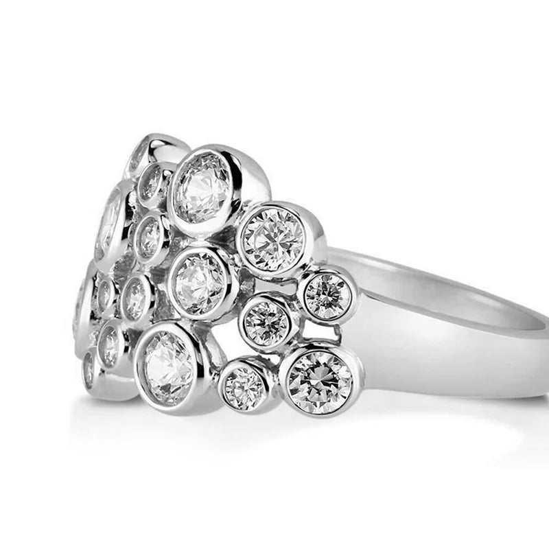 Huitan Trendy Women Rings Full with Round Cubic Zirconia Silver Color High-quality Wedding Bands Accessories Modern Jewelry 2023