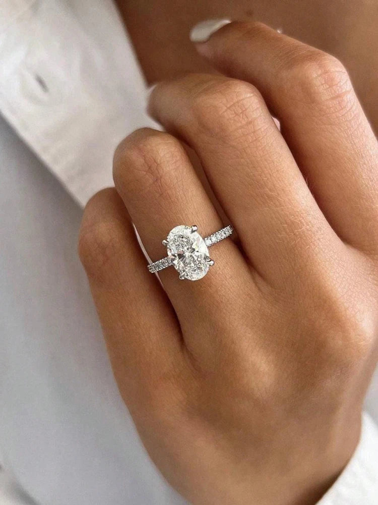 925 Sterling Silver Zirconia Gorgeous Shiny 1-5CT Oval Stone Ring For Women Engagement Wedding Luxury High Quality Fine Jewelry