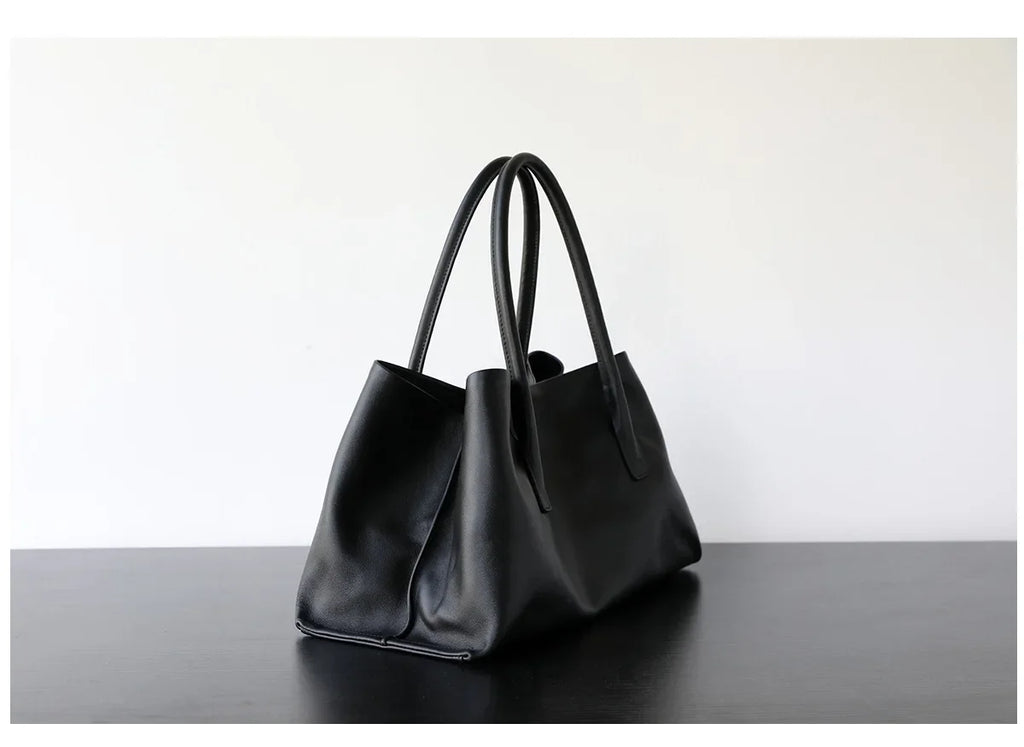 Luxury Niche First-layer Cowhide Tote Bag Woman Large Capacity Shoulder Underarm Bag Casual Tote Big Handbag 2026 New