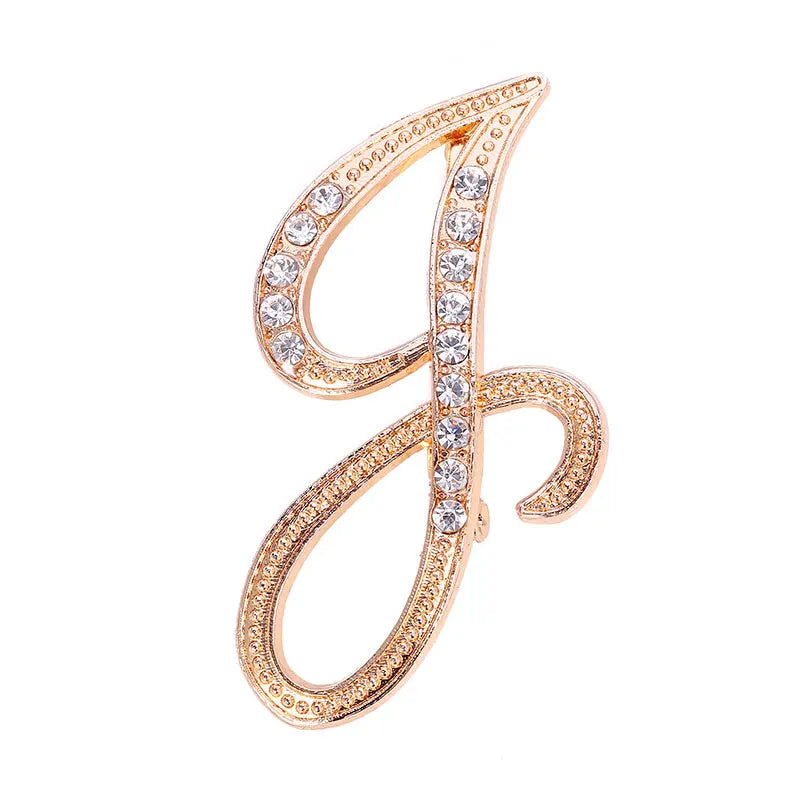 A-Z Letter Brooch Women Rhinestones Gold Crystal Metal Alphabet Pins Jewelry DIY Accessories