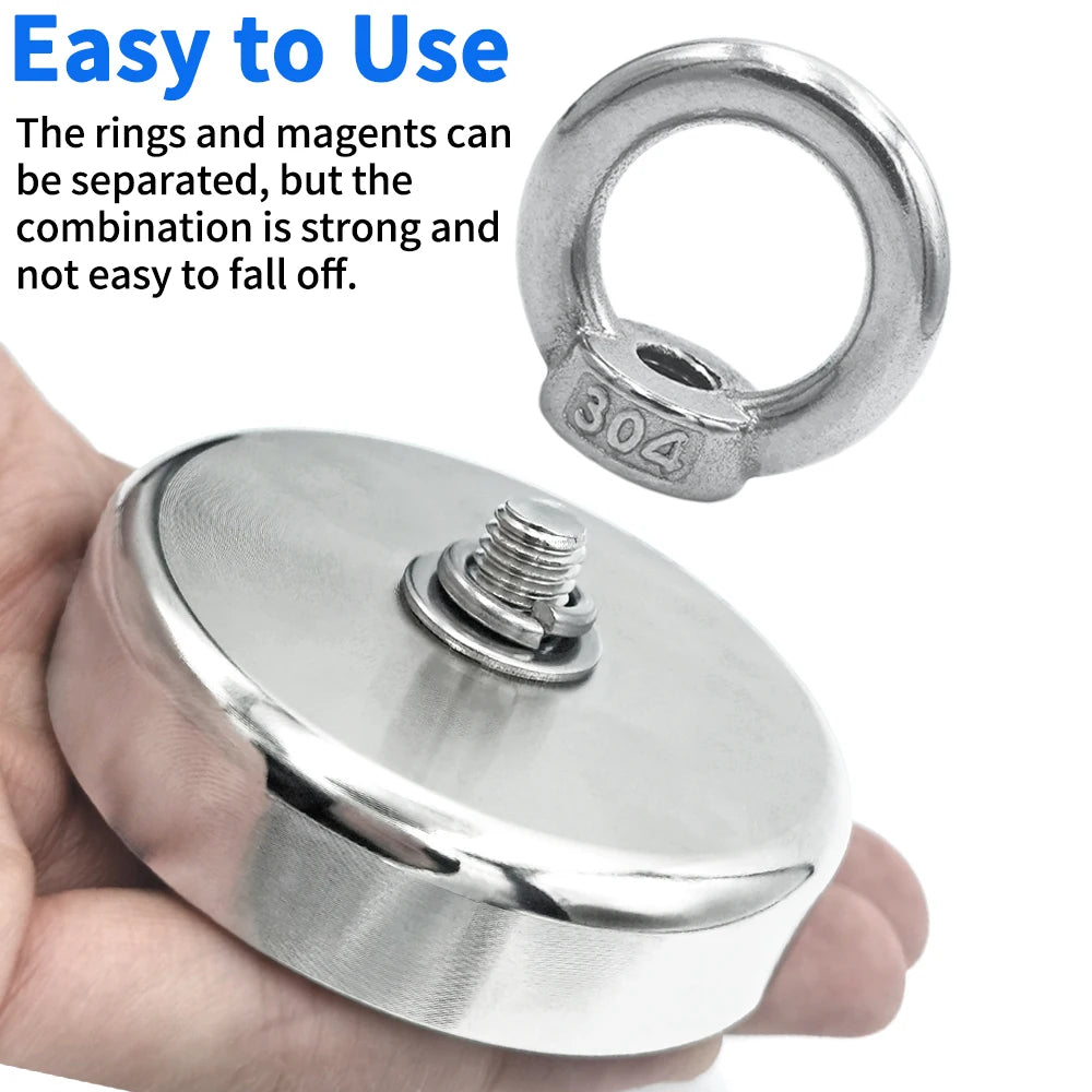 D16~D42mm Super Strong Neodymium Fishing Hook N52 Heavy Duty Rare Earth Neodymium with Countersunk Hole Eyebolt Salvage Magnetic