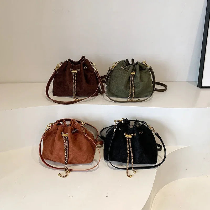 Soft Solid Faux Suede Simple Commuting Crossbody Bags 2026 Hot Sale Sewing Sweet Bags for Women Thread String Women's Handbags