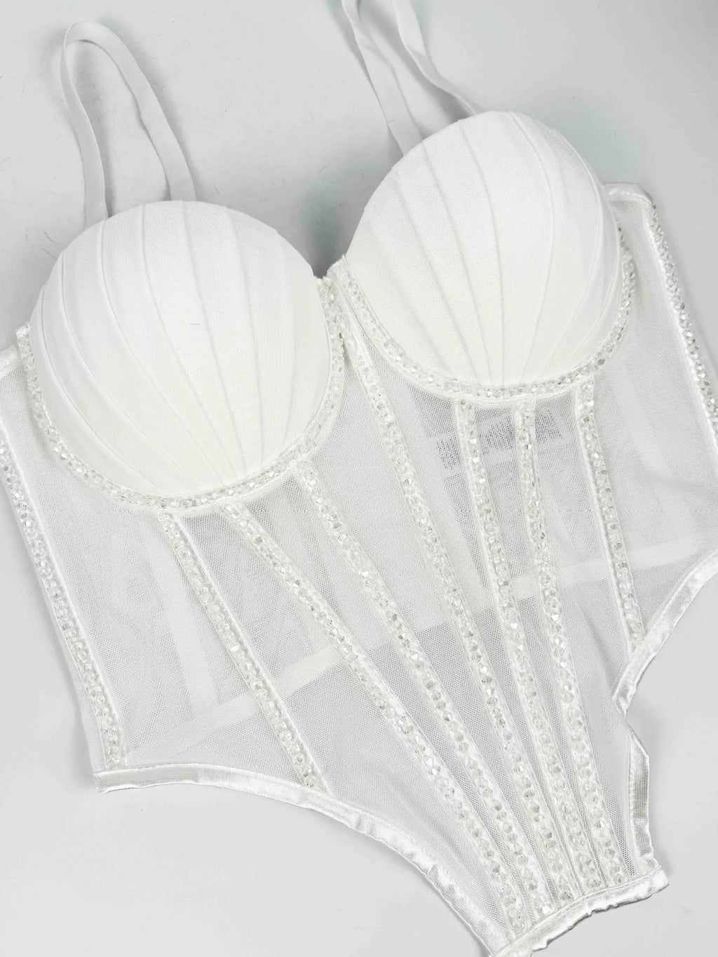 Sexy Mesh Design Camisole Vest Style Ladies Corset Tops with Chest Cushion Sparkling Diamond Decoration Fishbone Lingerie Tops