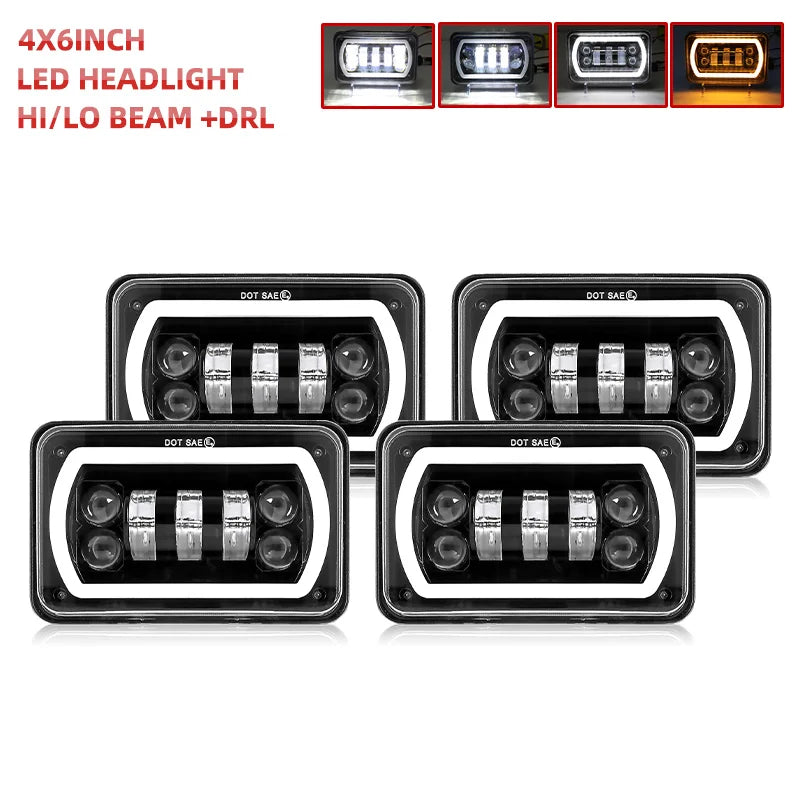 HL 4X6inch Black Square LED Headlight 2Color DRL LED Driving Light For Honda Offroad Trucks Accessories Rectangular Light 12V