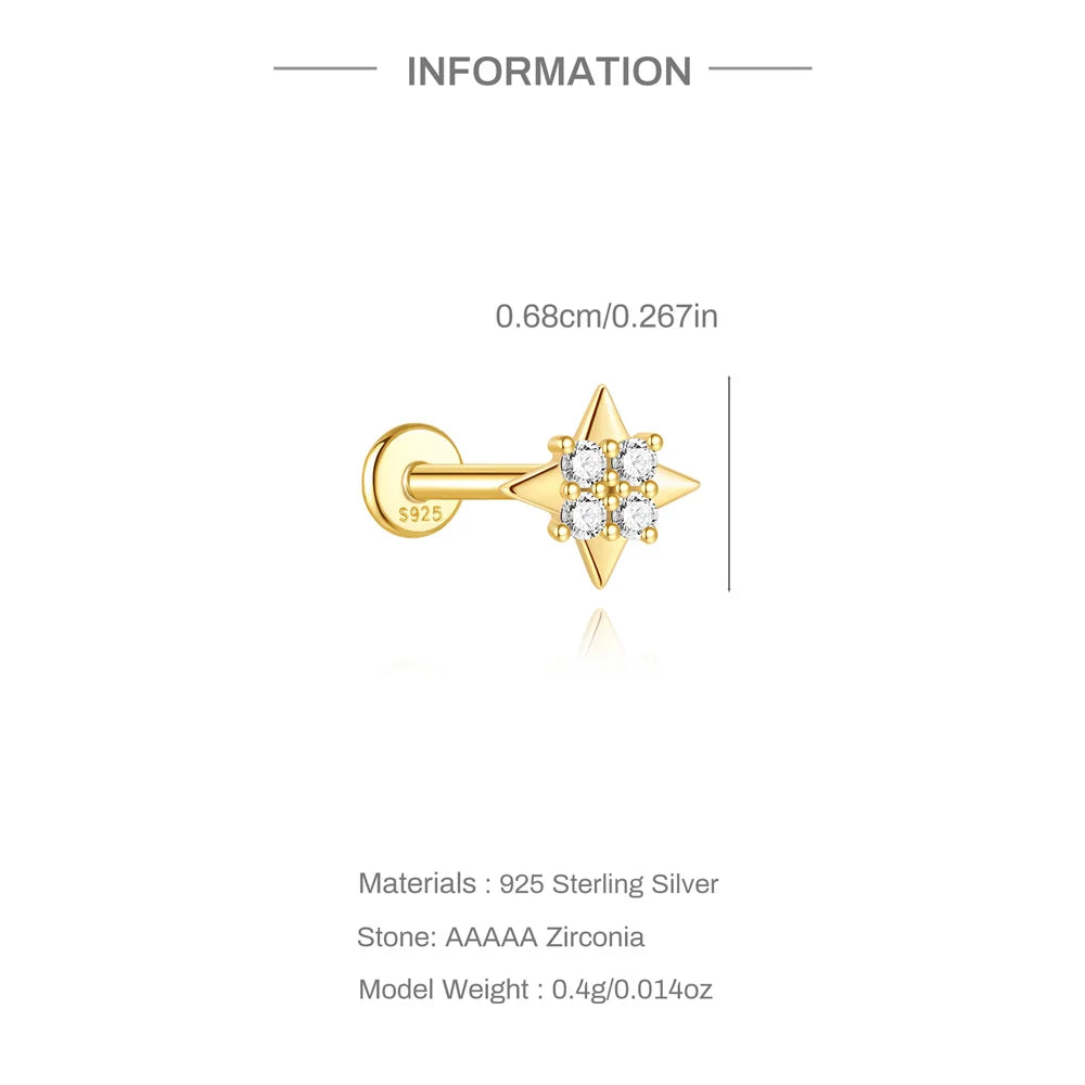 Aide 1pc 925 Sterling Silver Mini Zircon Thick Flat Screw Back Drop Earrings For Women K Gold Piercing Stud Earrings Jewelry