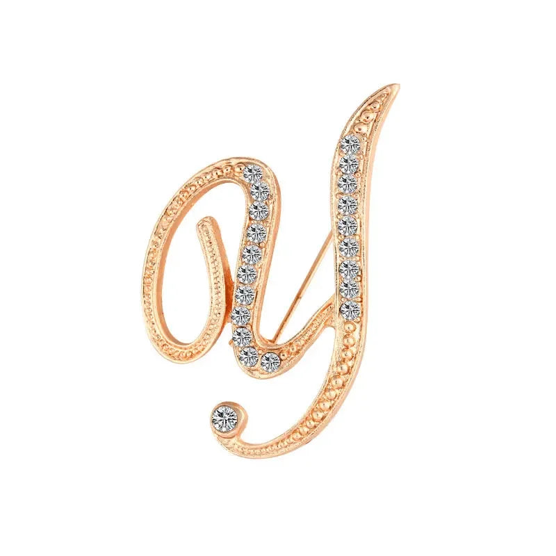 A-Z Letter Brooch Women Rhinestones Gold Crystal Metal Alphabet Pins Jewelry DIY Accessories