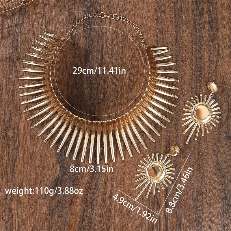 Fashion Jewelry Set African Gold Color Metal Big Exaggerated Choker Necklace And Earrings Set For Women Party Accessories